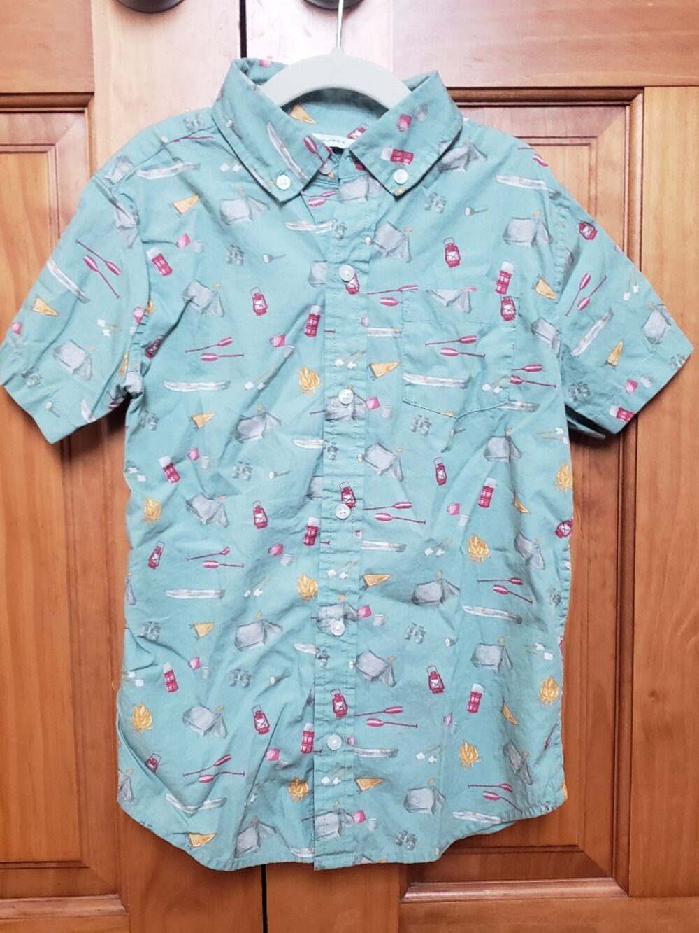 Janie and Jack Boys Button Down Camping Shirt 7 Whimsical Outdoors 100% cotton